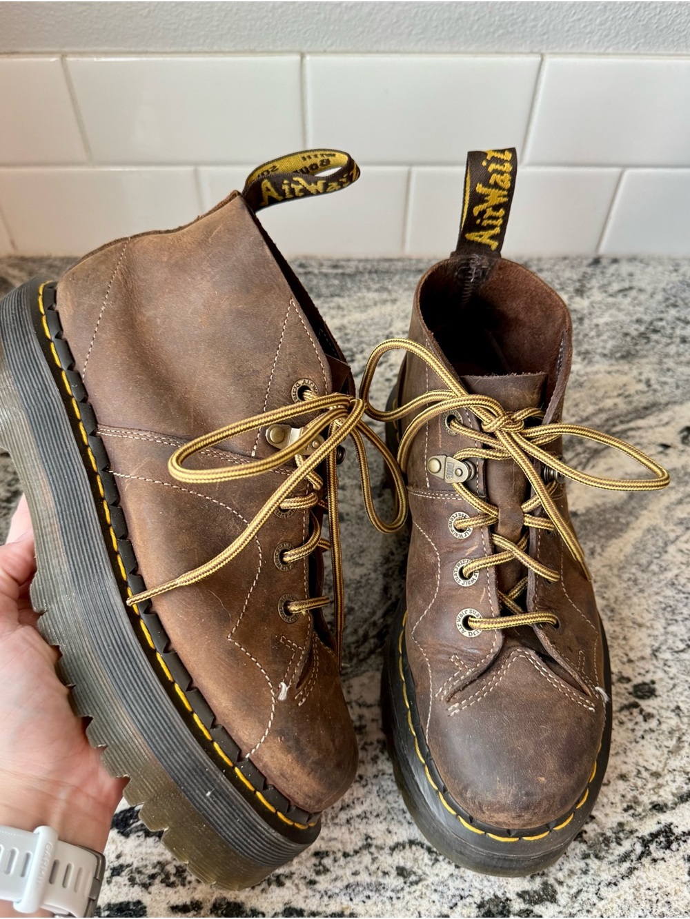 Dr. Martens Church Quad ARC Platform Monkey Boots in Brown Crazy Horse L 8 EUC